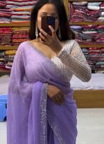 Georgette Purple Traditional Wear Diamond Work Saree